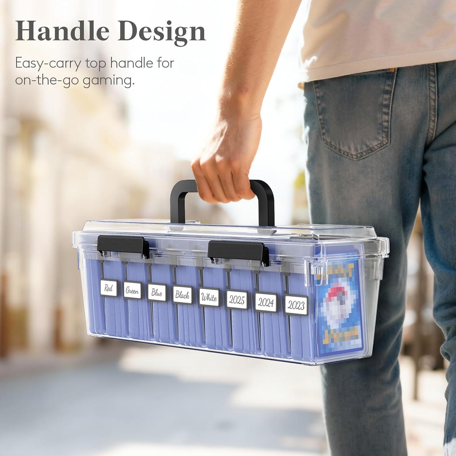 imageLifewit Trading Card Storage Box with 8 Adjustable Dividers Reinforced Latch Deck Box with Writable Labels Stackable Case Fit for MTG Sport Cards up to 900 Unsleeve180 with Toploader 2 Pack2