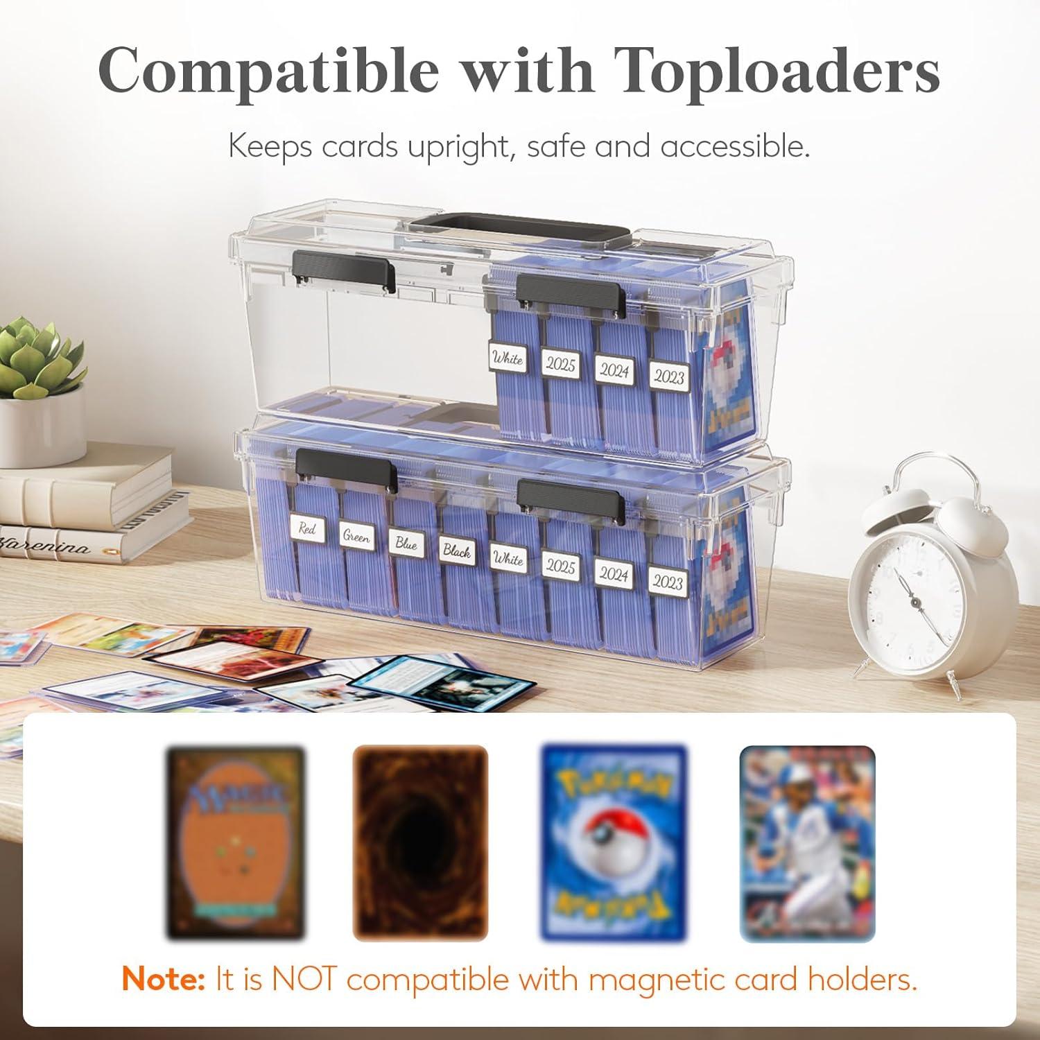 imageLifewit Trading Card Storage Box with 8 Adjustable Dividers Reinforced Latch Deck Box with Writable Labels Stackable Case Fit for MTG Sport Cards up to 900 Unsleeve180 with Toploader 2 Pack3