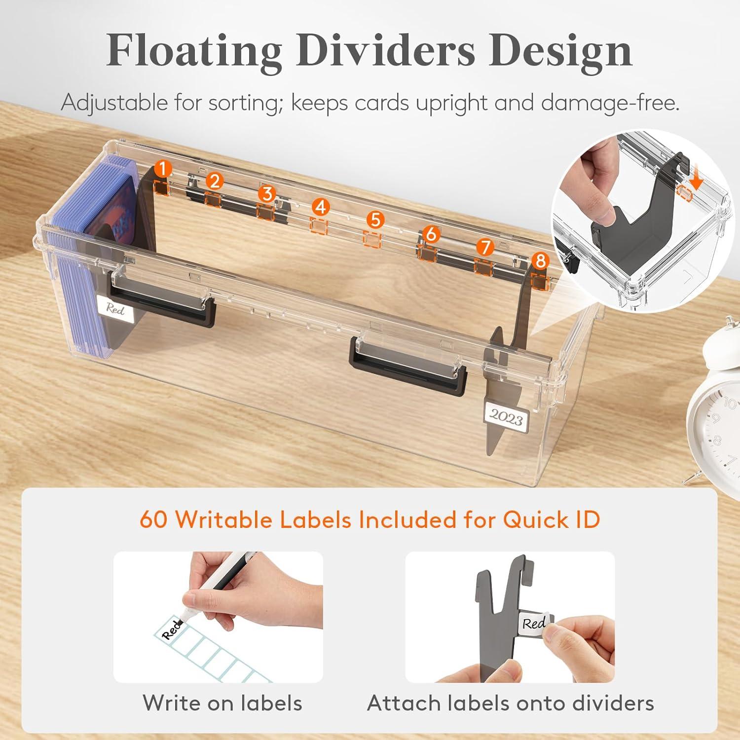imageLifewit Trading Card Storage Box with 8 Adjustable Dividers Reinforced Latch Deck Box with Writable Labels Stackable Case Fit for MTG Sport Cards up to 900 Unsleeve180 with Toploader 2 Pack3