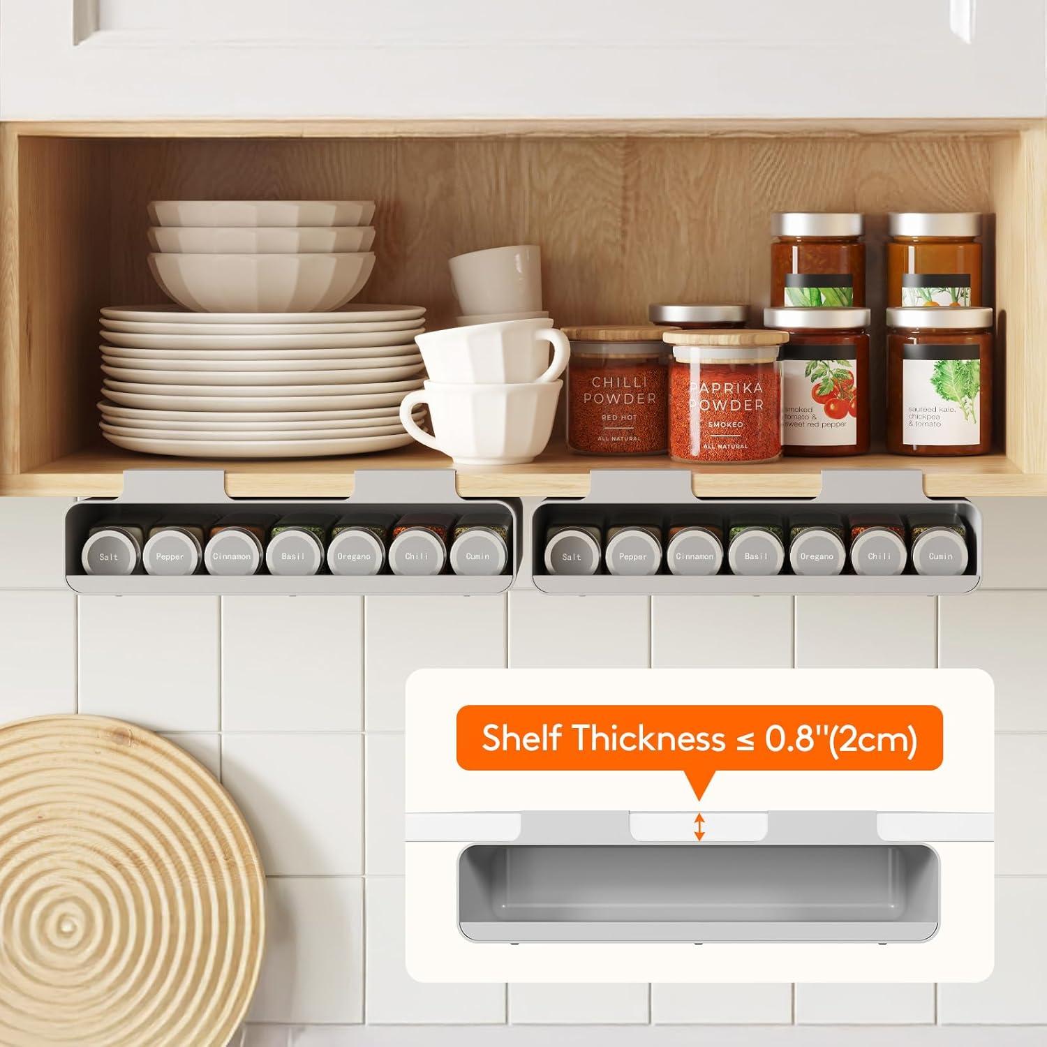 imageLifewit Under Cabinet Spice Rack Organizer with 7 Jars Lables Under Shelf Easy Refilling with Silicone FunnelSeasoning Organizer for Kitchen Storage Solution Gray
