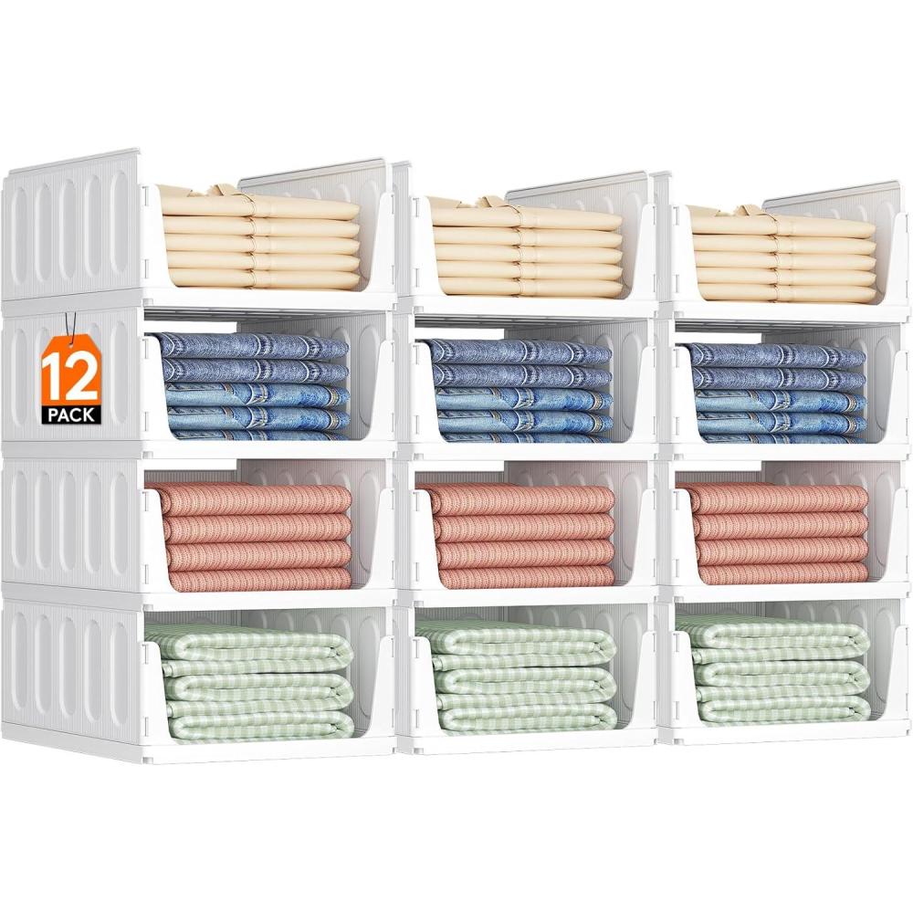 imageLifewit 6 Pack Stackable Closet Organizers and Storage Basket for Clothes Plastic Sweater Storage Bins for Wardrobe Multifunctional Pants Organizer for RV Pantry Kitchen Dorm 32 cm126 inchL12