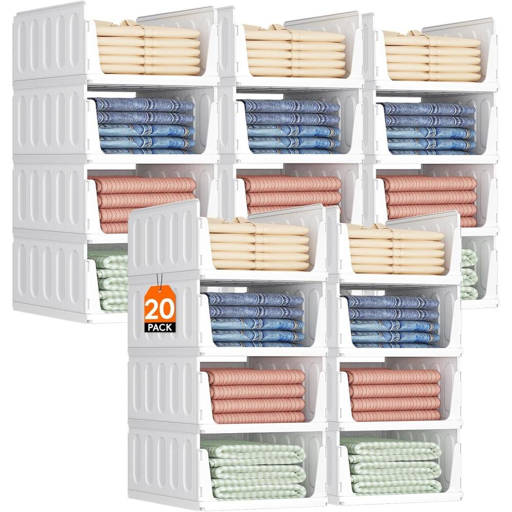 imageLifewit 6 Pack Stackable Closet Organizers and Storage Basket for Clothes Plastic Sweater Storage Bins for Wardrobe Multifunctional Pants Organizer for RV Pantry Kitchen Dorm 32 cm126 inchL20