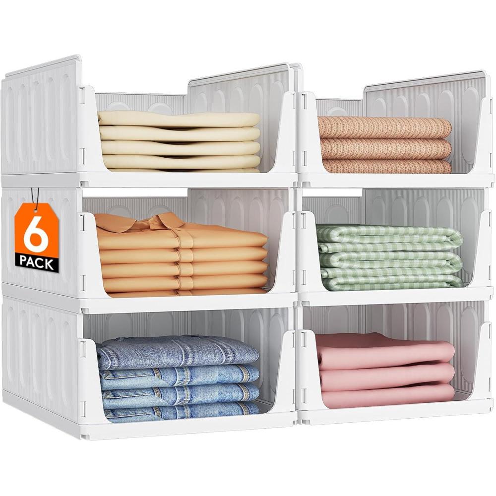 imageLifewit 6 Pack Stackable Closet Organizers and Storage Basket for Clothes Plastic Sweater Storage Bins for Wardrobe Multifunctional Pants Organizer for RV Pantry Kitchen Dorm 32 cm126 inchL6