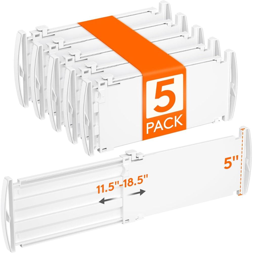 imageLifewit 6 Tall 5 Pack Drawer Dividers 3047cm115185 Expandable Drawer Divider for Clothes Adjustable Dresser Drawer Organizers Drawers Separators for DresserBathroomClosetKitchen White5