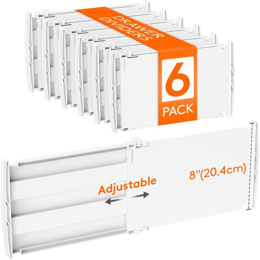 imageLifewit 6 Tall 5 Pack Drawer Dividers 3047cm115185 Expandable Drawer Divider for Clothes Adjustable Dresser Drawer Organizers Drawers Separators for DresserBathroomClosetKitchen White6
