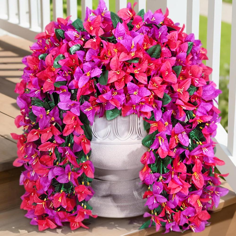 imageLifewit Artificial Bougainvillea Flowers 2 PCS Plastic Long Trailing Vines Fake Flowers for Outdoor Indoor Garden Porch Patio Balcony Decor UV Resistant Hot PinkPurple Hot Pink