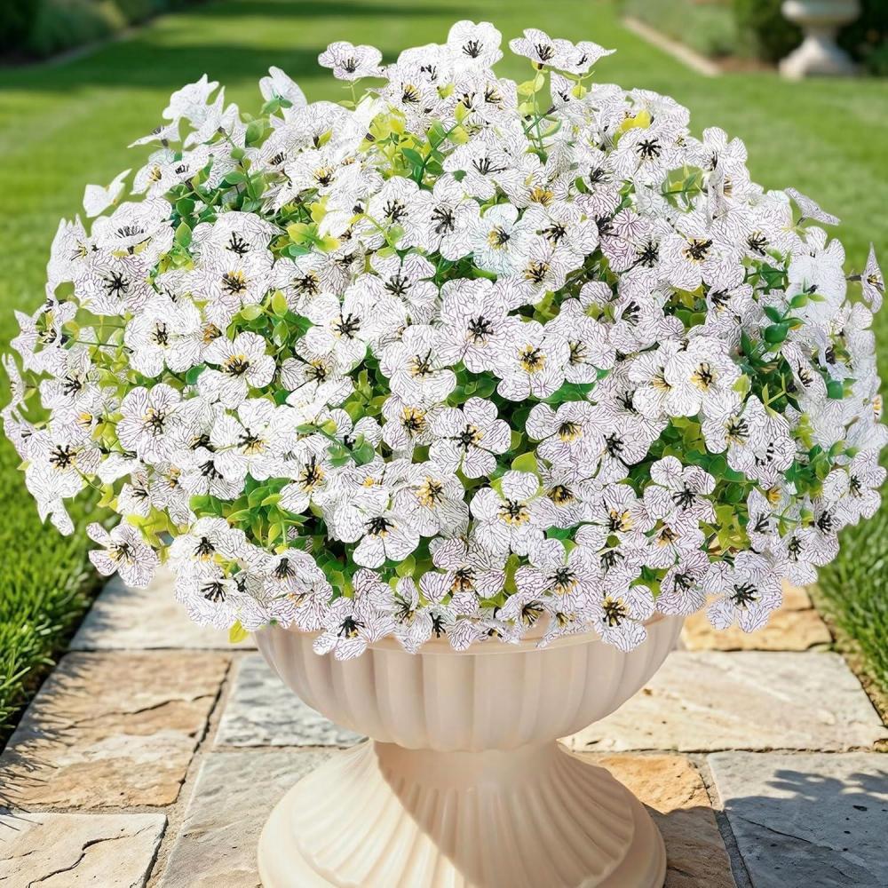 imageLifewit Artificial Flowers for Outdoors 12 Bundles Plastic Fake Flowers Daisy for Home Garden Decor Faux Plants for Spring Summer Porch Window Box Vase Decoration4 Mix ColorWhite