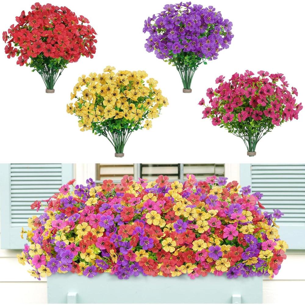 imageLifewit Artificial Flowers for Outdoors 24 Bundles Plastic Fake Flowers Daisy for Home Garden Decor Faux Plants for Spring Summer Porch Window Box Vase Decoration6 Mix Color4 Mix Colorfuchsia Purple Yellow Red