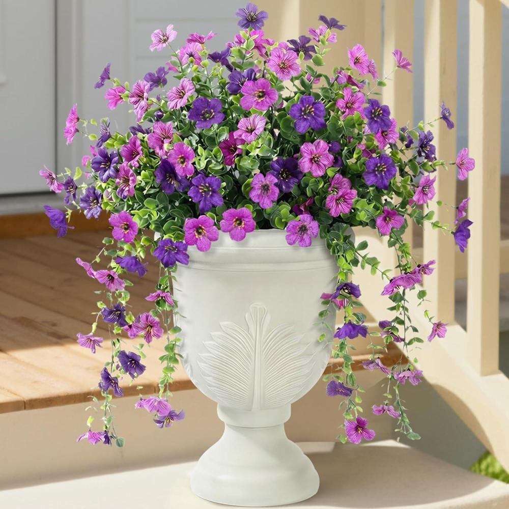 imageLifewit Artificial Hanging Daisy Flowers UV Resistant Plastic Fake Flowers for Outdoor Indoor Garden Porch Patio Balcony Decor 2 Upright Stems 2 Hanging Vines Combo Double Purple6 Pcs