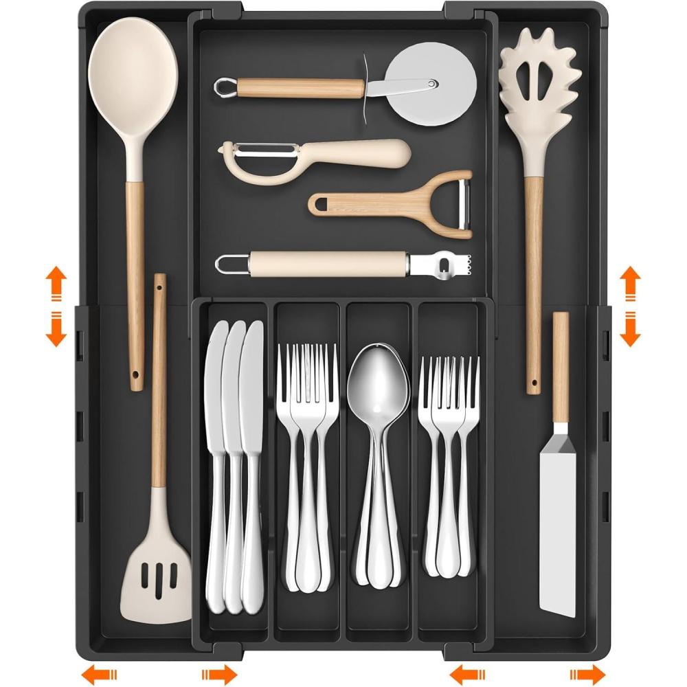 imageLifewit Silverware Drawer Organizer Expandable Utensil Tray for Kitchen BPA Free Flatware and Cutlery Holder Adjustable Plastic Storage for Spoons Forks Knives 47 Slots BlackM89143W x 113194D