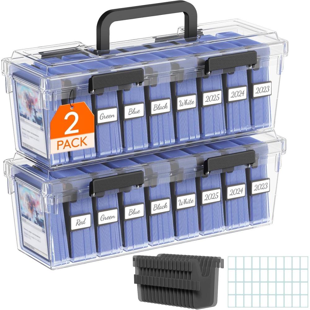 imageLifewit Trading Card Storage Box with 8 Adjustable Dividers Reinforced Latch Deck Box with Writable Labels Stackable Case Fit for MTG Sport Cards up to 900 Unsleeve180 with Toploader 2 Pack2