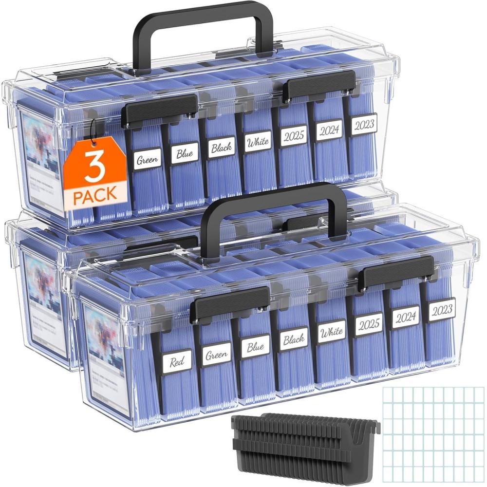 imageLifewit Trading Card Storage Box with 8 Adjustable Dividers Reinforced Latch Deck Box with Writable Labels Stackable Case Fit for MTG Sport Cards up to 900 Unsleeve180 with Toploader 2 Pack3