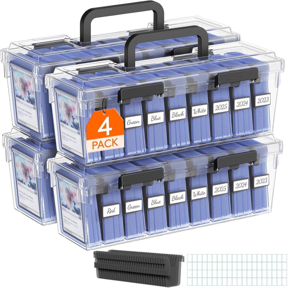 imageLifewit Trading Card Storage Box with 8 Adjustable Dividers Reinforced Latch Deck Box with Writable Labels Stackable Case Fit for MTG Sport Cards up to 900 Unsleeve180 with Toploader 2 Pack4