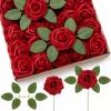 Lifewit Artificial Flowers, 25 Pcs Ivory Foam Real Looking Roses with Stems, Fake Roses for DIY Wedding Bouquets, Centerpieces Arrangements, Valentine Decorations(Dark Red)