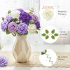 Lifewit Artificial Flowers, 25 Pcs Ivory Foam Real Looking Roses with Stems, Fake Roses for DIY Wedding Bouquets, Centerpieces Arrangements, Valentine Decorations(Ivory & Purple Mix)