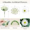 Lifewit Artificial Flowers Daisy for Outdoor Indoor, 6 Bundles Plastic Fake Flowers Mums for Home Garden Decor, Porch, Window Box, Faux Realistic Plants with UV Resistant(Mix for Yellow Orange Red)(White)