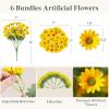 Lifewit Artificial Flowers Daisy for Outdoor Indoor, 6 Bundles Plastic Fake Flowers Mums for Home Garden Decor, Porch, Window Box, Faux Realistic Plants with UV Resistant(Mix for Yellow Orange Red)(Yellow)