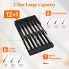 Lifewit Magnetic Drawer Knife Organizers Insert, Kitchen Plastic In Drawer Knife Block Slots, Steak Chefs Knives Holder Storage Sets for 12 Knives and 1 Sharpening Steel, Large, Gray(Black)