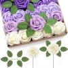 Lifewit Artificial Flowers, 25 Pcs Ivory Foam Real Looking Roses with Stems, Fake Roses for DIY Wedding Bouquets, Centerpieces Arrangements, Valentine Decorations(Ivory & Purple Mix)