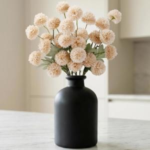 Lifewit 5 Pcs Beige Artificial Flower for Vase, Faux Silk Mums Ball with Long Stems for Home Decor, Wedding, Bulk Fake Small Chrysanthemums for Floral Arrangement, Pom Pom for Bouquets Centerpieces(Beige)