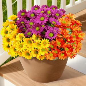 Lifewit Artificial Flowers Daisy for Outdoor Indoor, 6 Bundles Plastic Fake Flowers Mums for Home Garden Decor, Porch, Window Box, Faux Realistic Plants with UV Resistant(Mix for Yellow Orange Red)(3 Mix Color(yellow Orange Red))