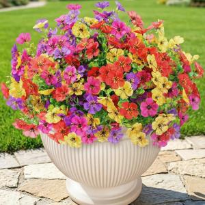 Lifewit Artificial Flowers for Outdoors, 12 Bundles Plastic Fake Flowers Daisy for Home Garden Decor, Faux Plants for Spring Summer Porch, Window Box, Vase Decoration(4 Mix Color)(4 Mix Color(fuchsia Purple Yellow Red))