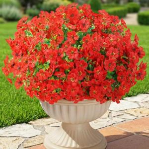 Lifewit Artificial Flowers for Outdoors, 12 Bundles Plastic Fake Flowers Daisy for Home Garden Decor, Faux Plants for Spring Summer Porch, Window Box, Vase Decoration(4 Mix Color)(Red)