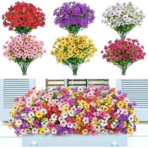 Lifewit Artificial Flowers for Outdoors, 24 Bundles Plastic Fake Flowers Daisy for Home Garden Decor, Faux Plants for Spring Summer Porch, Window Box, Vase Decoration(6 Mix Color)(6 Mix Color)