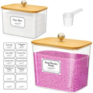 Lifewit Laundry Pods Container with Lid, Dryer Sheet Holder, Room Organization Storage for Coffee Pods Kcup Washing Powder, Scent Booster Beads, 2600 ml/0.7gal，Natural,3 Pcs(Natural)