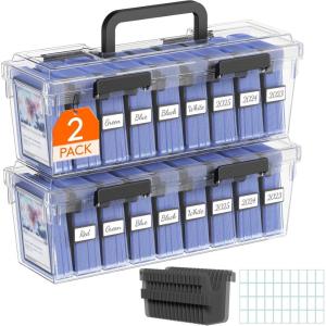 Lifewit Trading Card Storage Box with 8 Adjustable Dividers, Reinforced Latch Deck Box with Writable Labels, Stackable Case Fit for MTG, Sport Cards up to 900 Unsleeve(180 with Toploader), 2 Pack(2)