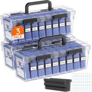 Lifewit Trading Card Storage Box with 8 Adjustable Dividers, Reinforced Latch Deck Box with Writable Labels, Stackable Case Fit for MTG, Sport Cards up to 900 Unsleeve(180 with Toploader), 2 Pack(3)
