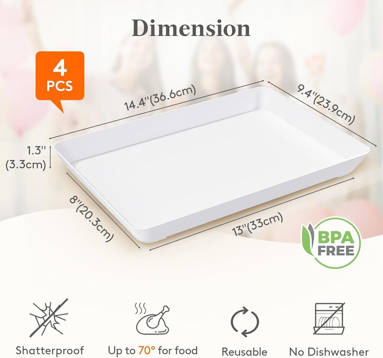 imageLifewit Extra Large Plastic Serving Trays 16 x 12 Reusable Food Serving Platters White Catering Trays for Parties Buffet Snacks Fruit Appetizers amp Charcuterie BPAFree Set of 44