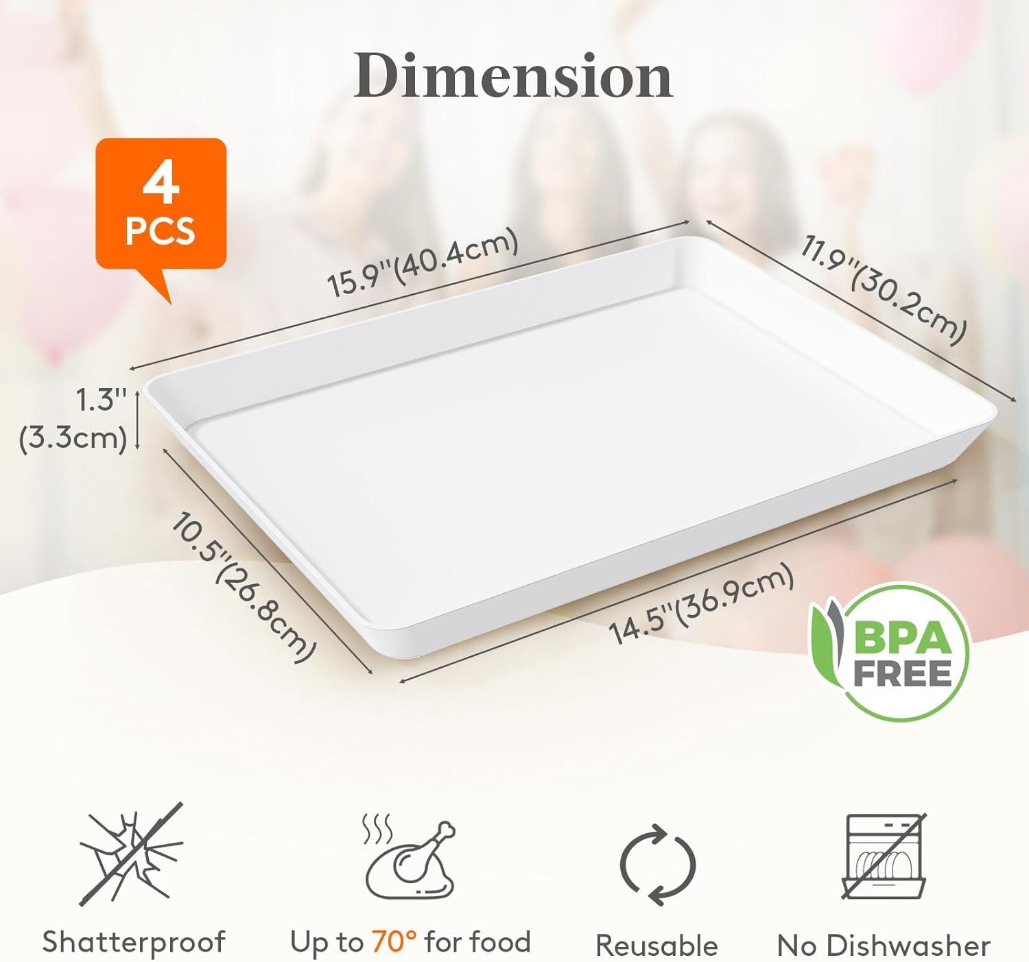 imageLifewit Extra Large Plastic Serving Trays 16 x 12 Reusable Food Serving Platters White Catering Trays for Parties Buffet Snacks Fruit Appetizers amp Charcuterie BPAFree Set of 44