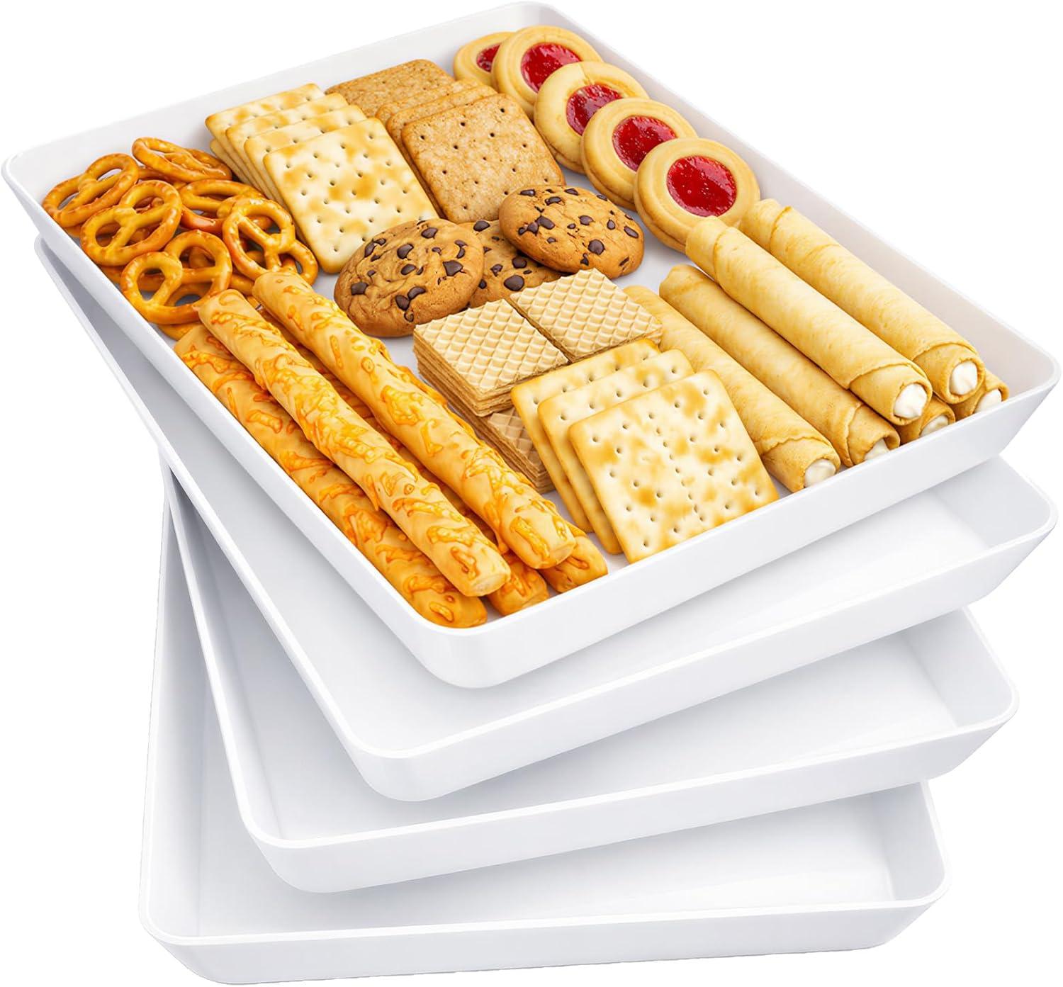 imageLifewit Extra Large Plastic Serving Trays 16 x 12 Reusable Food Serving Platters White Catering Trays for Parties Buffet Snacks Fruit Appetizers amp Charcuterie BPAFree Set of 44