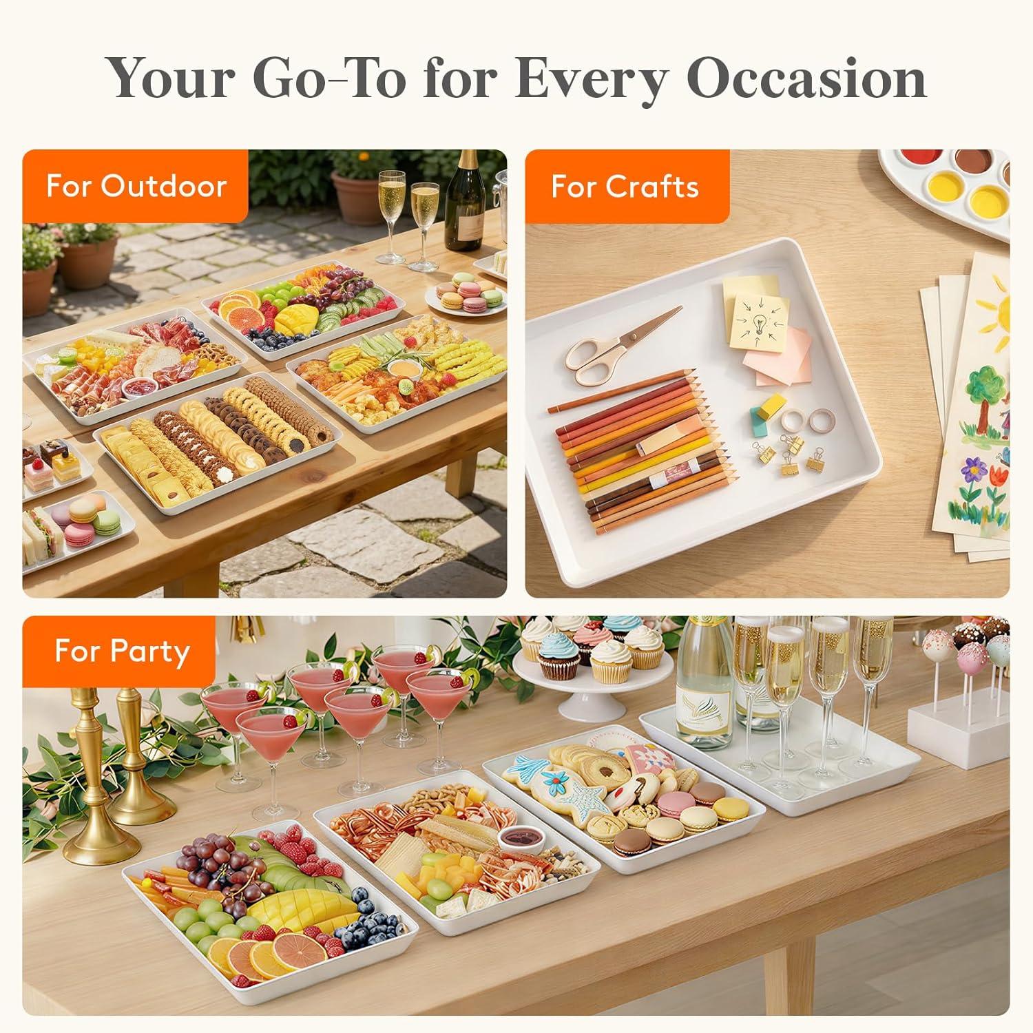 imageLifewit Extra Large Plastic Serving Trays 16 x 12 Reusable Food Serving Platters White Catering Trays for Parties Buffet Snacks Fruit Appetizers amp Charcuterie BPAFree Set of 44