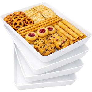 Lifewit Extra Large Plastic Serving Trays, 16″ x 12″ Reusable Food Serving Platters, White Catering Trays for Parties, Buffet, Snacks, Fruit, Appetizers & Charcuterie, BPA-Free, Set of 4(4)