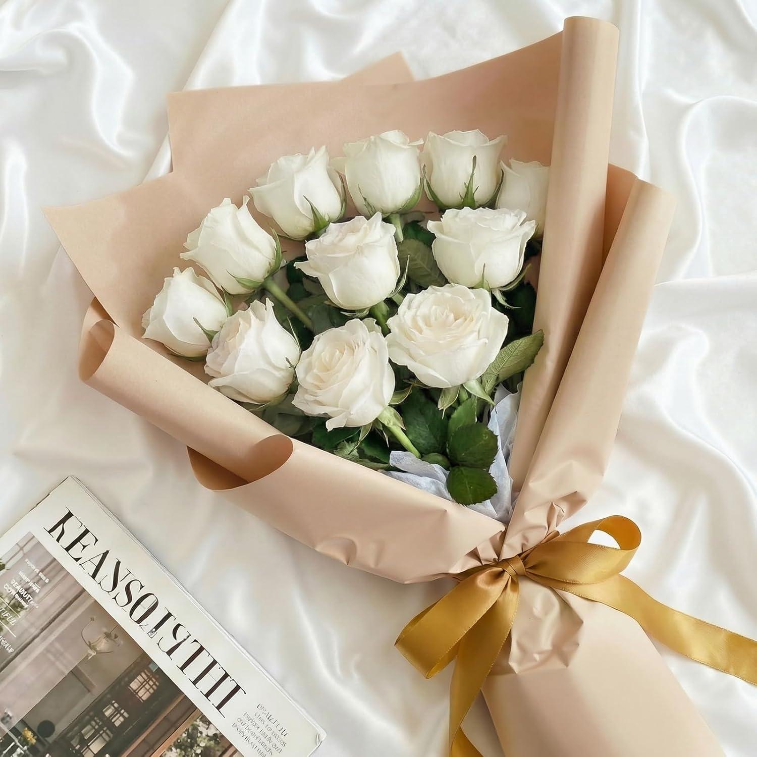 Lifewit 12 Pcs White Artificial Roses Flowers in Bulk, Fake Long Stem ...