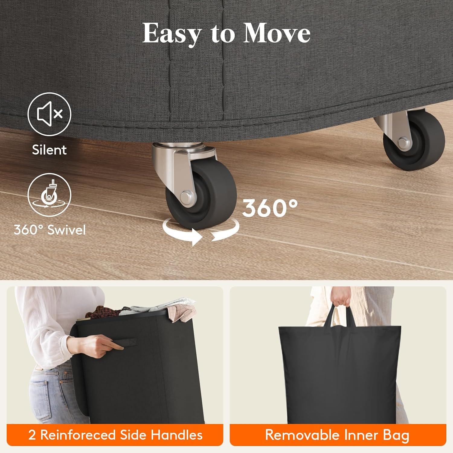 imageLifewit 85L Plastic Laundry Basket with Lid Large Clothes Hamper with Wheels and Removable Bag Tall Collapsible Rolling Storage Bin for Dorm Bedroom Bathroom BeigeBlack