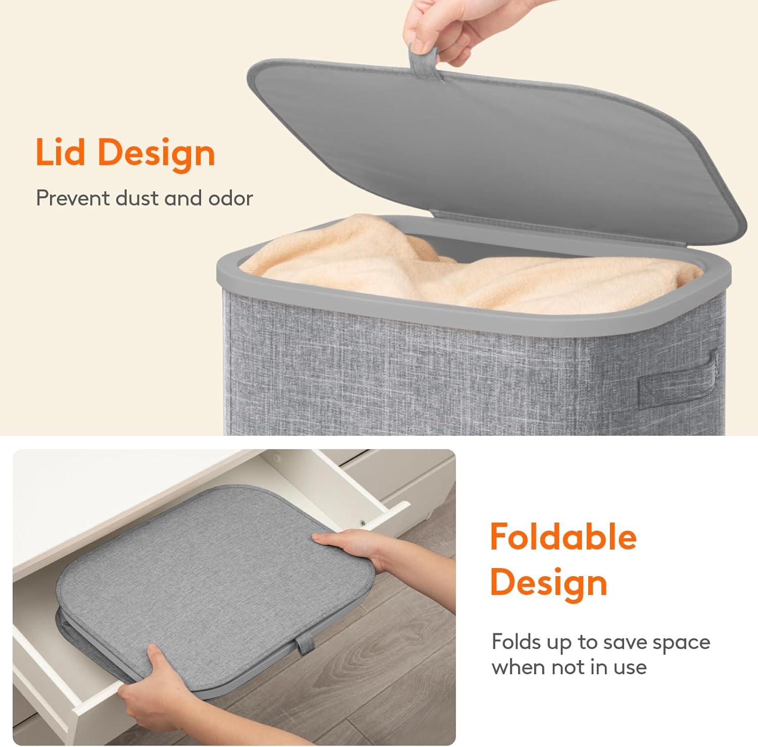 imageLifewit 85L Plastic Laundry Basket with Lid Large Clothes Hamper with Wheels and Removable Bag Tall Collapsible Rolling Storage Bin for Dorm Bedroom Bathroom BeigeLight Gray