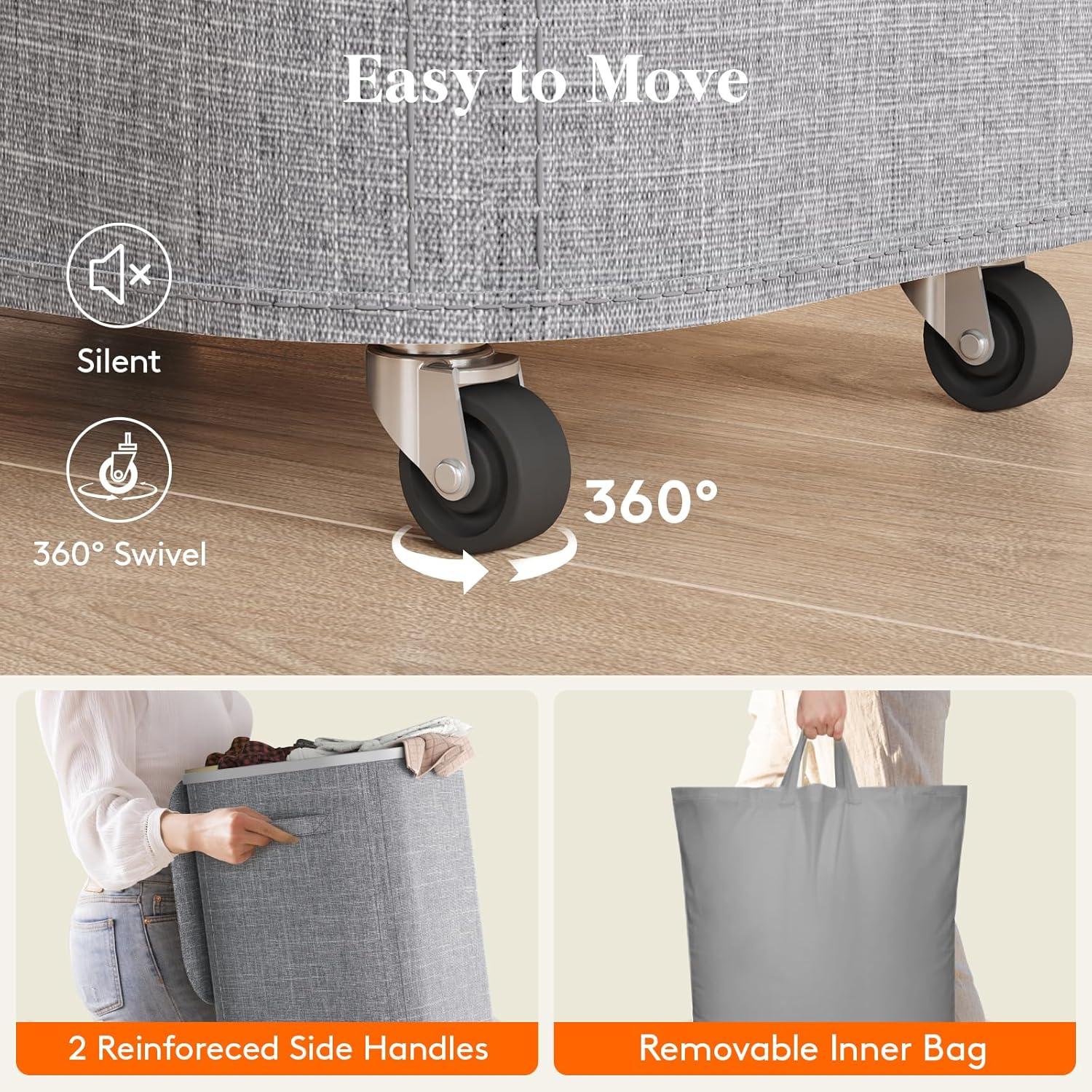 imageLifewit 85L Plastic Laundry Basket with Lid Large Clothes Hamper with Wheels and Removable Bag Tall Collapsible Rolling Storage Bin for Dorm Bedroom Bathroom BeigeLight Gray