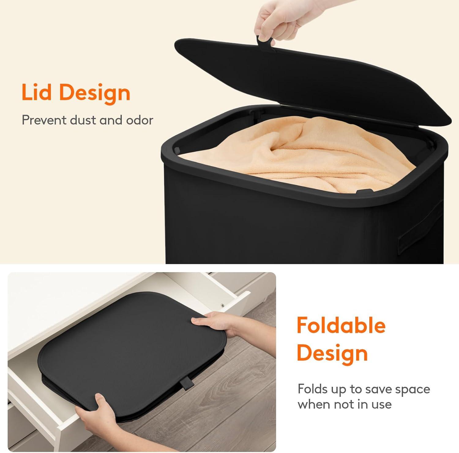 imageLifewit 85L Plastic Laundry Basket with Lid Large Clothes Hamper with Wheels and Removable Bag Tall Collapsible Rolling Storage Bin for Dorm Bedroom Bathroom BeigeBlack