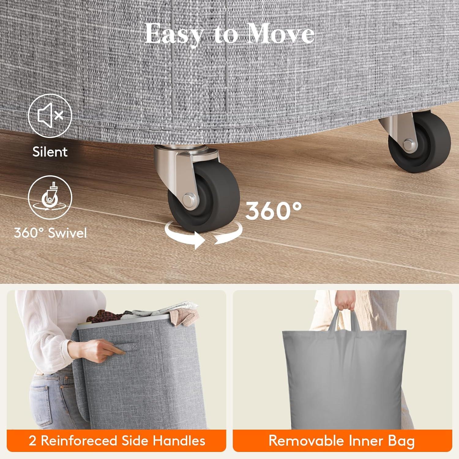 imageLifewit 85L Plastic Laundry Basket with Lid Large Clothes Hamper with Wheels and Removable Bag Tall Collapsible Rolling Storage Bin for Dorm Bedroom Bathroom BeigeLight Gray