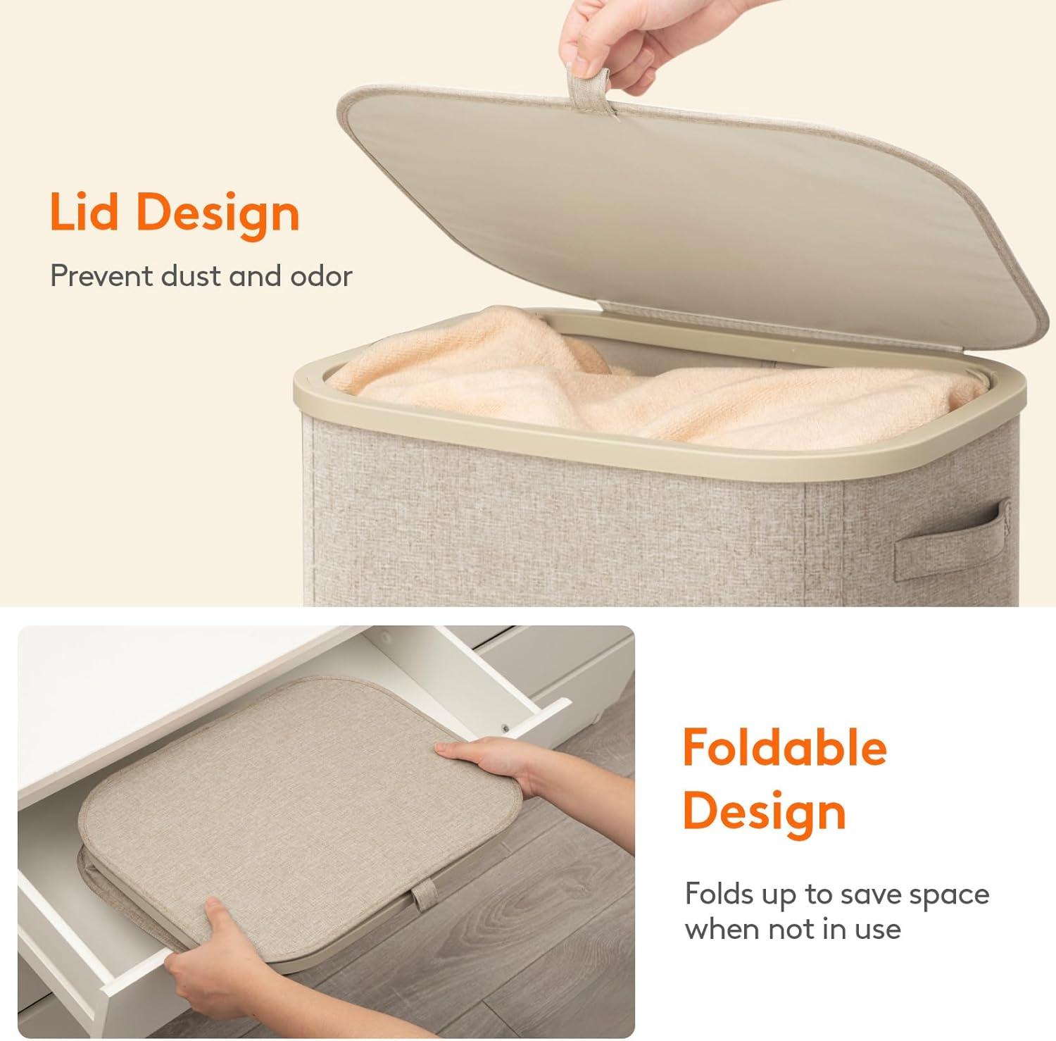 imageLifewit 85L Plastic Laundry Basket with Lid Large Clothes Hamper with Wheels and Removable Bag Tall Collapsible Rolling Storage Bin for Dorm Bedroom Bathroom BeigeBeige