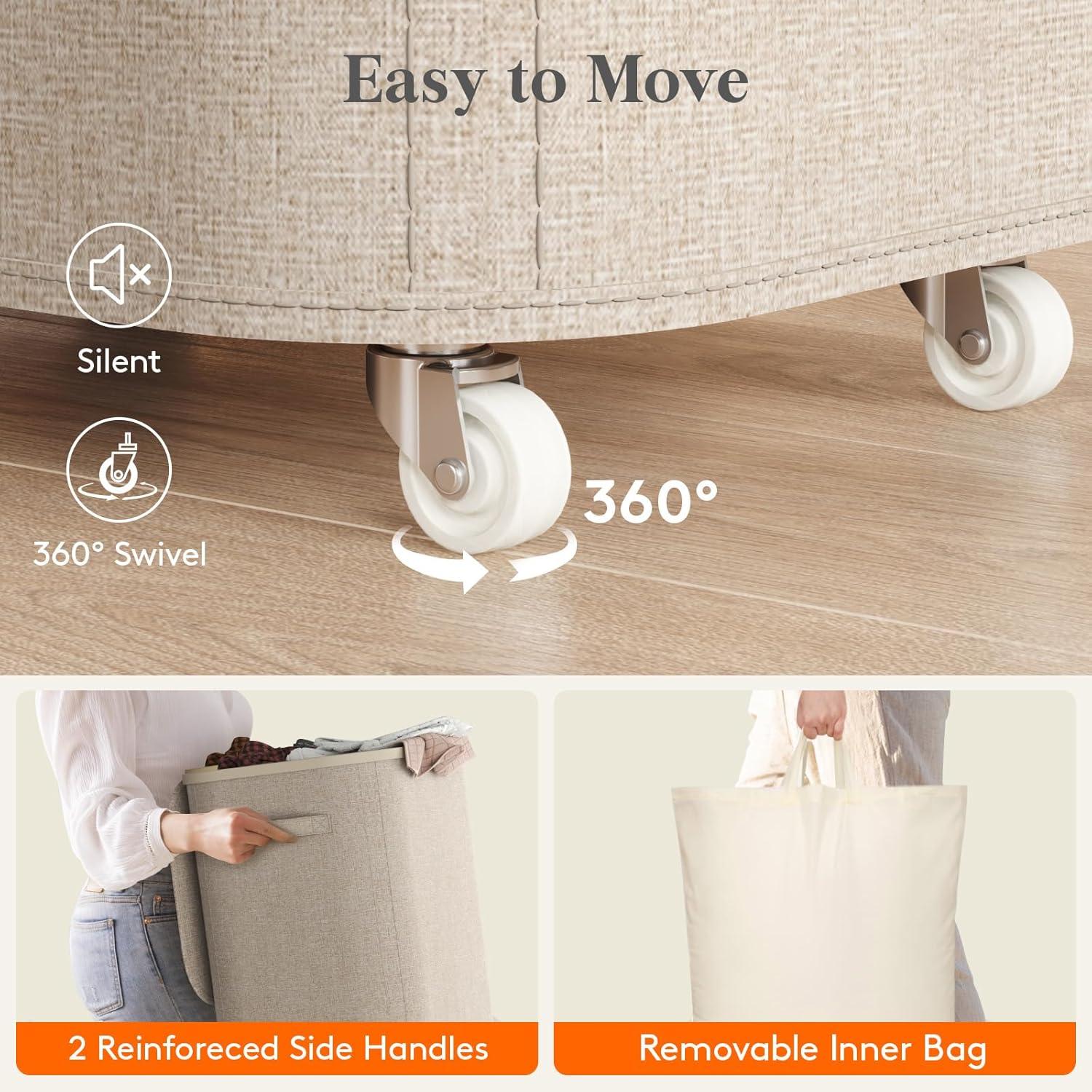 imageLifewit 85L Plastic Laundry Basket with Lid Large Clothes Hamper with Wheels and Removable Bag Tall Collapsible Rolling Storage Bin for Dorm Bedroom Bathroom BeigeBeige