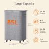 Lifewit 85L Plastic Laundry Basket with Lid, Large Clothes Hamper with Wheels and Removable Bag, Tall Collapsible Rolling Storage Bin for Dorm Bedroom Bathroom, Beige(Light Gray)