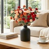 Lifewit Beige Artificial Flower for Vase, 10 Pcs Faux Silk Mums Ball with Long Stems and 2 Pcs Eucalyptus Stems for Home Decor, Fake Small Kiku for Floral Arrangement, Pom Pom for Centerpieces(Mix Orange)
