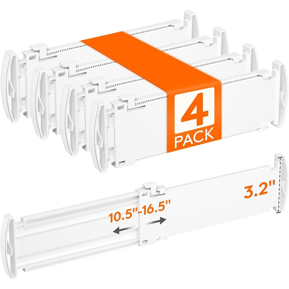 image:imageLifewit Drawer Dividers for Clothes 32 High 105165 Expandable Dresser Drawer Organizers Adjustable White Plastic Separators for Kitchen Cabinet Nursery Socks amp Underwear Storage 4 Pack4