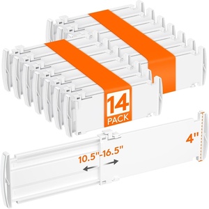 Lifewit Drawer Dividers for Clothes, 3.2″ High 10.5″-16.5″ Expandable Dresser Drawer Organizers, Adjustable White Plastic Separators for Kitchen, Cabinet, Nursery, Socks & Underwear Storage, 4 Pack(14)