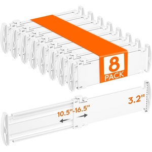 Lifewit Drawer Dividers for Clothes, 3.2″ High 10.5″-16.5″ Expandable Dresser Drawer Organizers, Adjustable White Plastic Separators for Kitchen, Cabinet, Nursery, Socks & Underwear Storage, 4 Pack(8)
