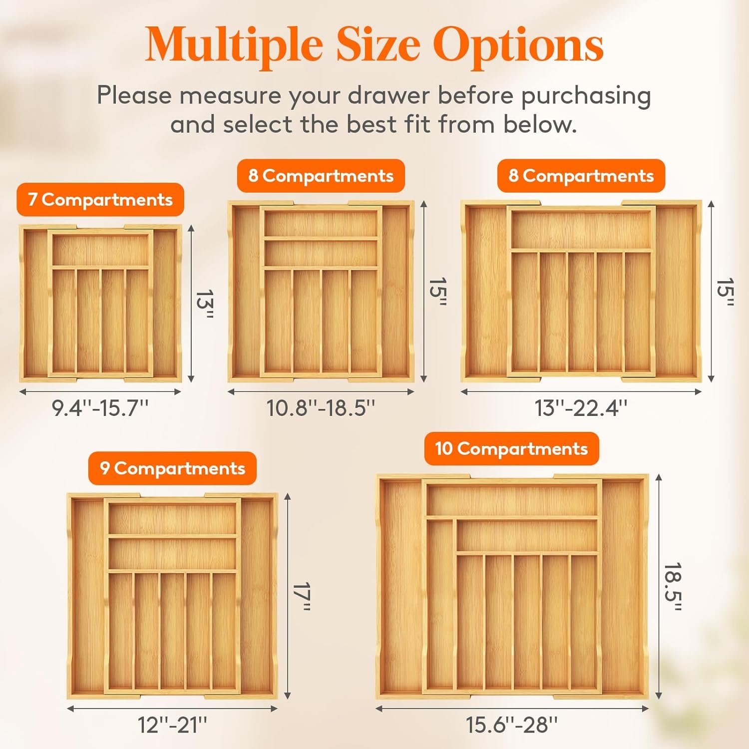 image:imageLifewit Silverware Drawer Organizer Expandable Utensil Tray for Kitchen Flatware and Cutlery Holder Wood Adjustable Storage for Spoons Forks Knives 102181 x 167 NaturalNatural Black